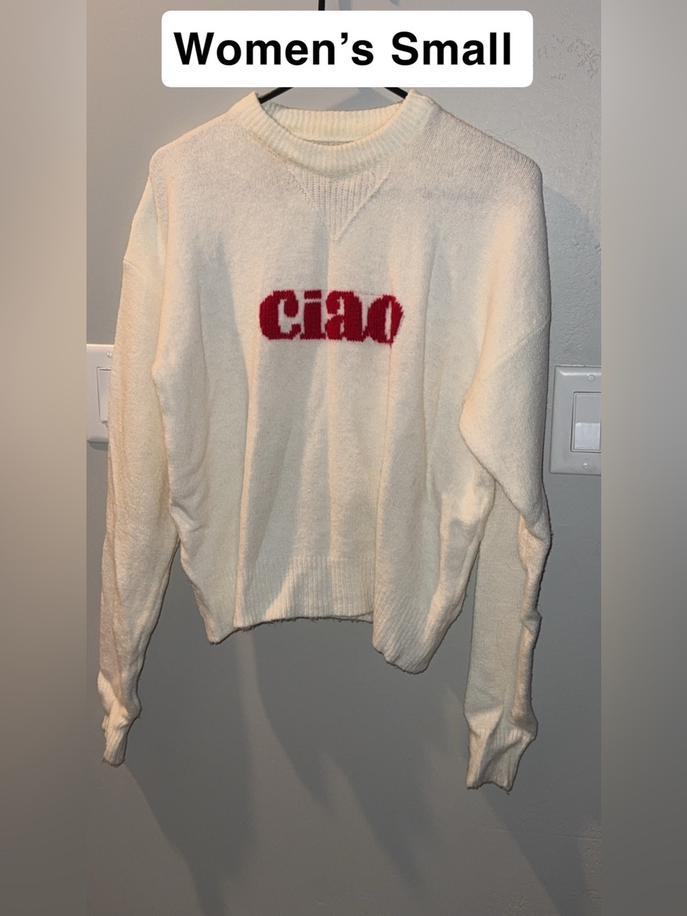 Cream 'ciao' Crewneck Sweater - Women's Cozy Knit